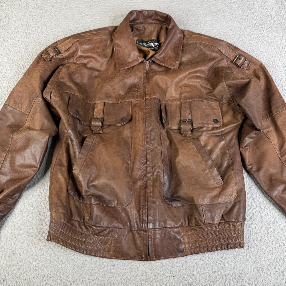 Vintage Jacket Mens M Brown Goat Skin Bomber Argentina Buckle Pockets Camolano